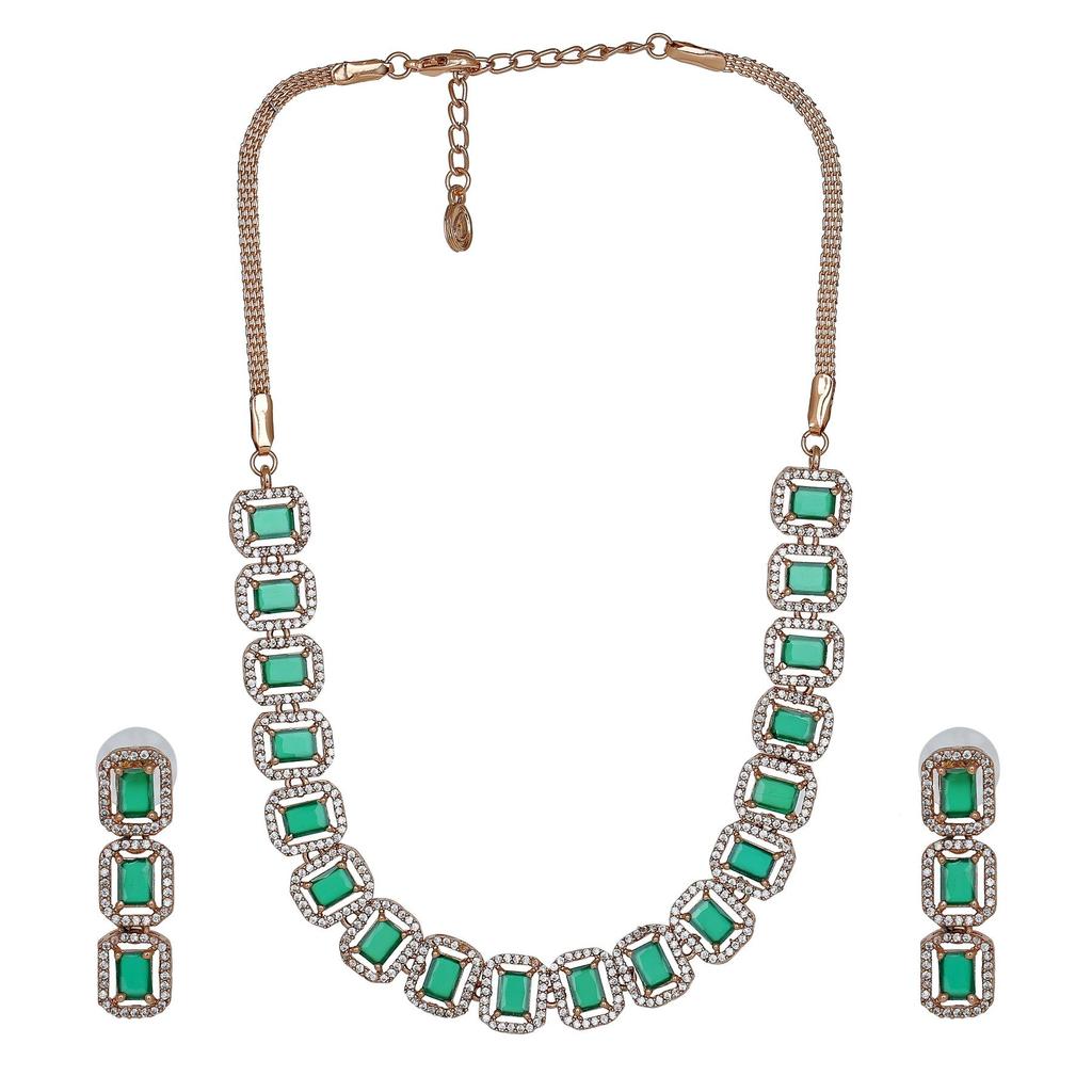 Estele-Halskette, besetzt mit Roségold- und Emrald-Zirkoniumsteinen für Damen
