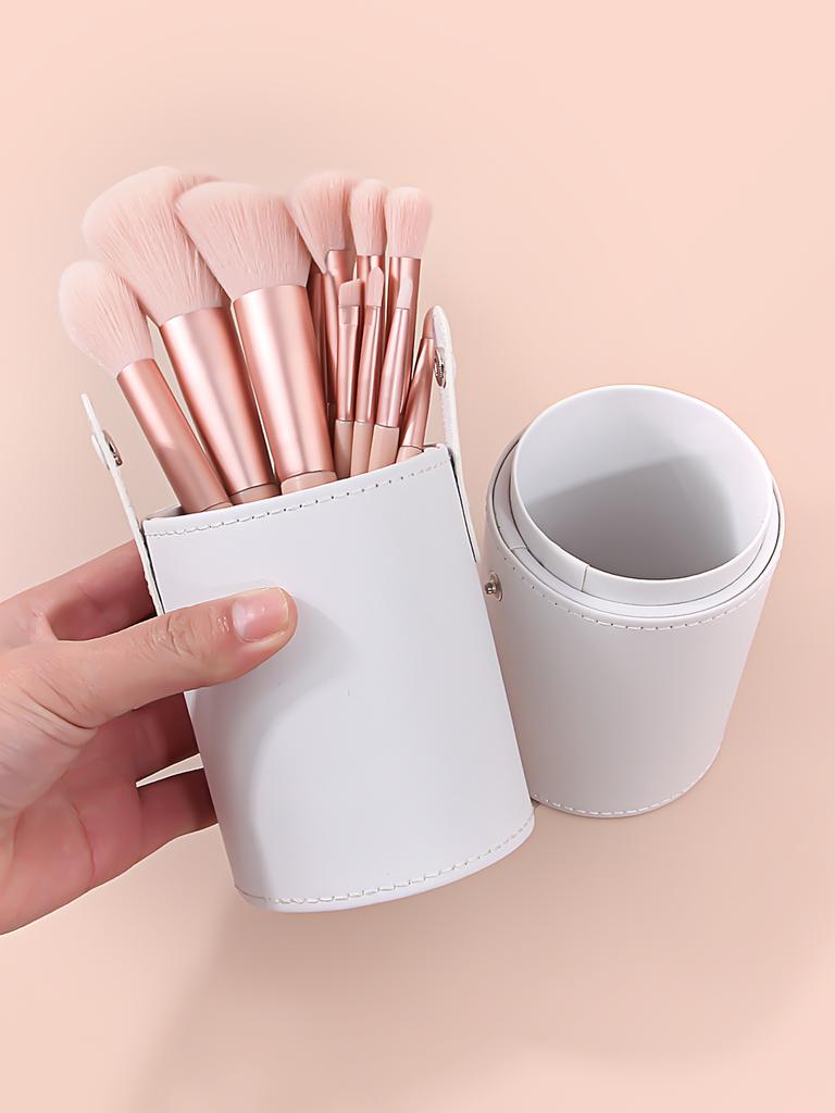 1pcs portable push-button PU leather makeup brush storage bucket with lid large capacity desktop travel makeup storage tool
