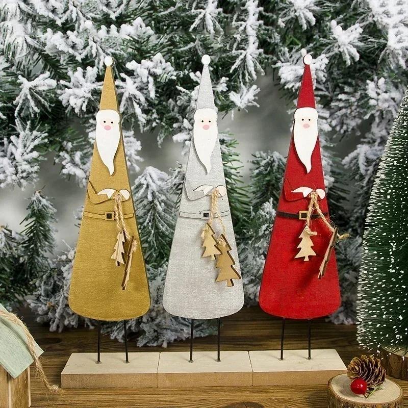 Creative Wooden Santa Claus Pendants Handmade Ornaments Xmas Tree Ornaments Kid Gift Party Decoration Supplies
