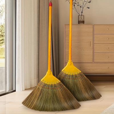 1pc Household Soft Bristle Broom, Long Handle Wooden Broom, Natural Mango Grass Broom for Home, Outdoor Use