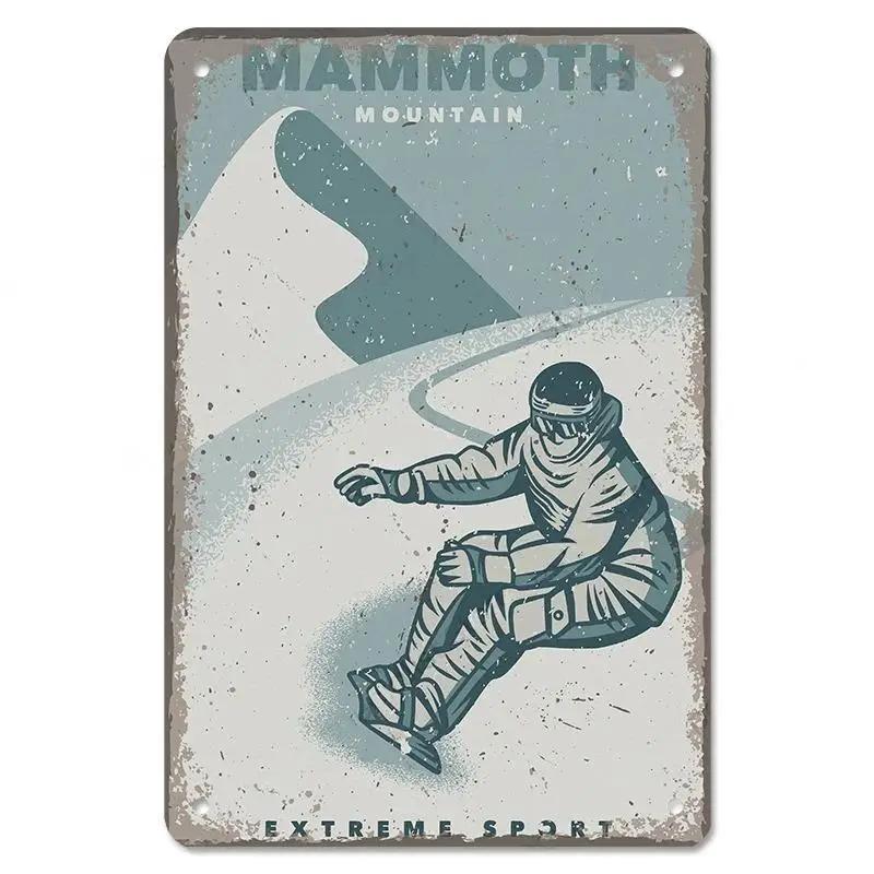Alpine Skiing Posters Metal Tin Signs Plate Decor Retro Mountain Extreme Sports Snowboards Ski Home Wall Decor Room Decoration