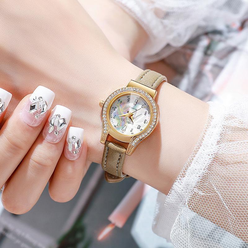 Women Quartz Watch  Bezel Gold Case Pu Leather Strap Perfect For Daily Wear Dating Gifting
