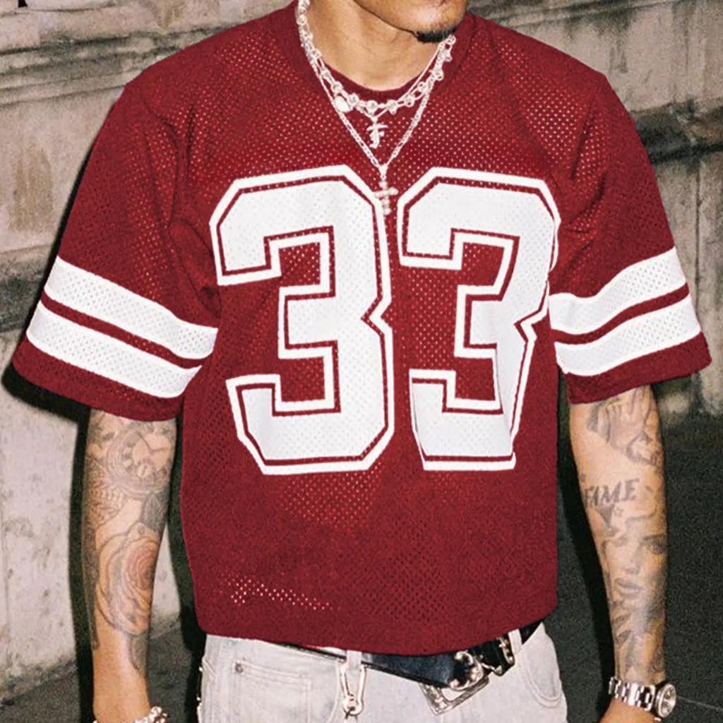 NO.33 Jersey Shirts Mesh Number Graphic Crew Neck Short Sleeve Streetwear Tee Tops
