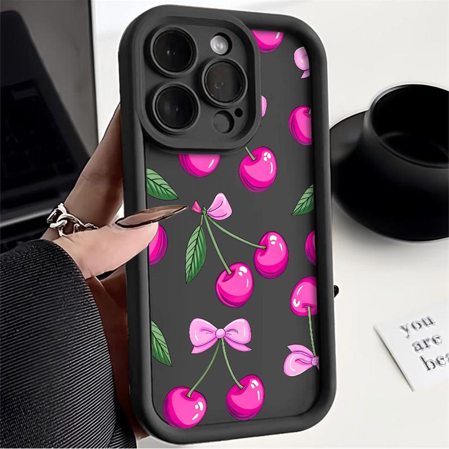 Phone Cover Case for iPhone 17 Pro Max 15 Plus 11 17e 12 Pro 14 13 16 Air Cartoon Purple Cherry