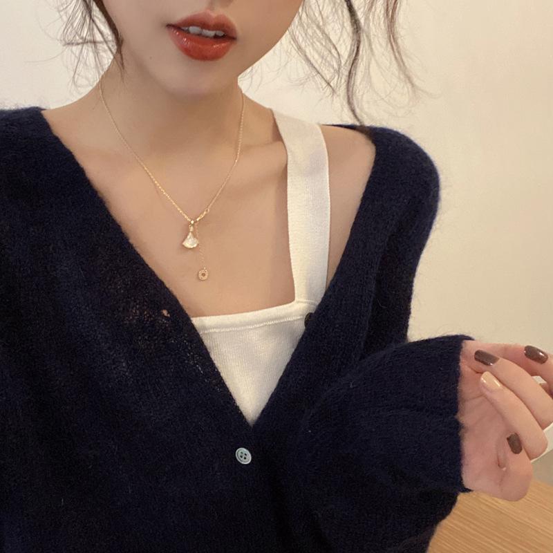 Micro-Inlaid Ginkgo Biloba Necklace Design Sense Collarbone Chain Temperament Sweater Chain Accessories Necklace