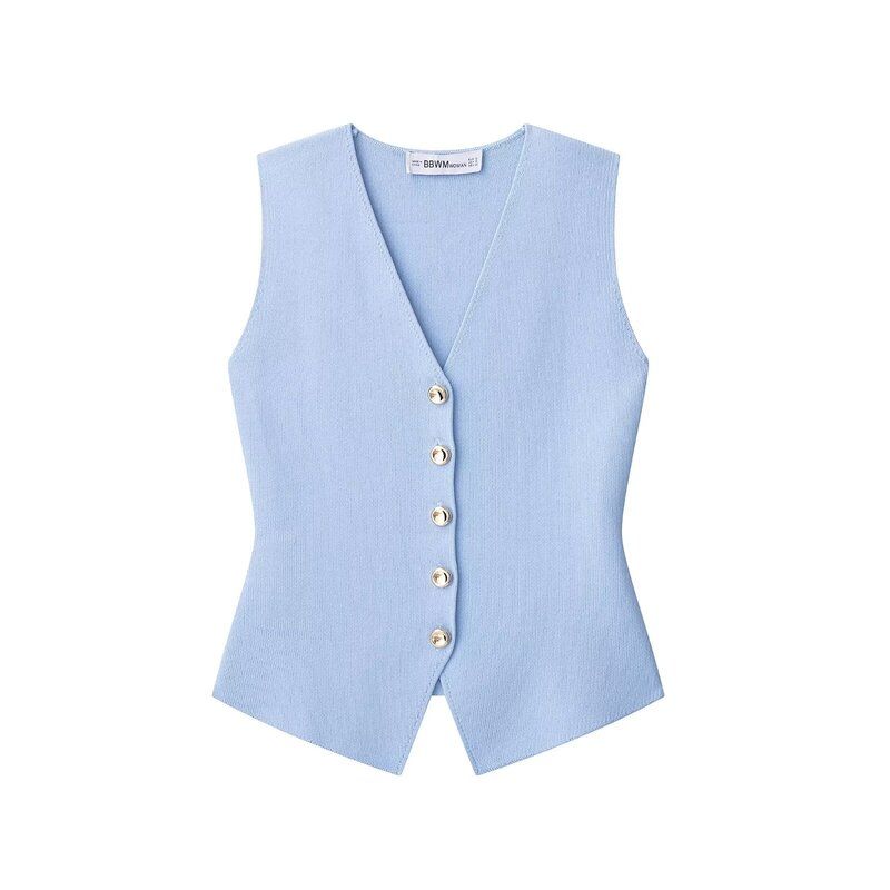 Western Style 2025 Summer New Women Clothes Plain Stitch V-neck Sleeveless Vest-Style Top Vest 4192003