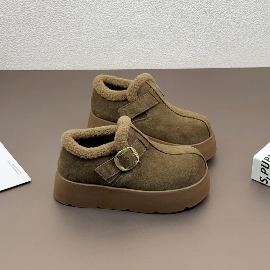 Leather platform heightening shoes women's winter new versatile fashion velvet warm cotton shoes