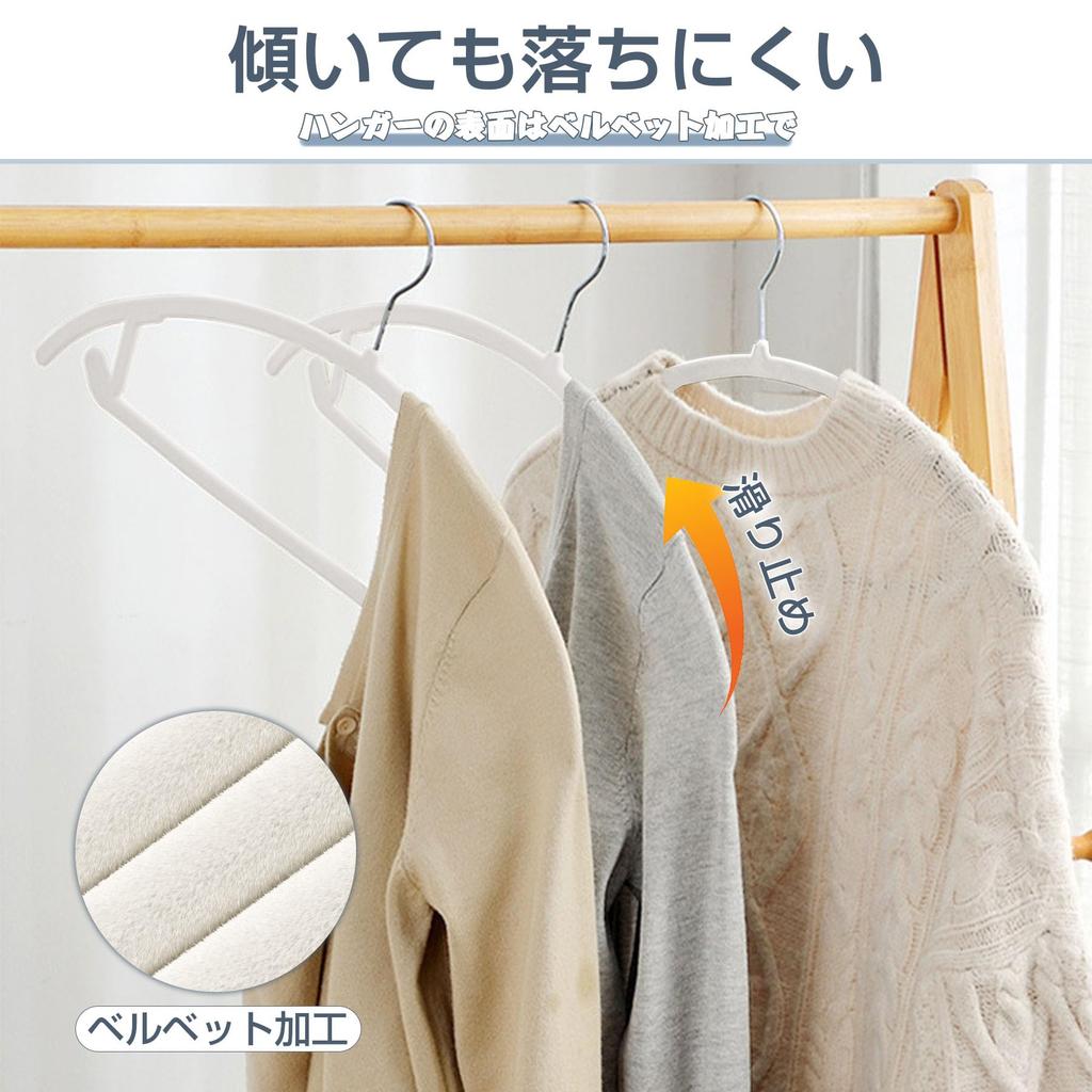 ATOKA White Non-Slip, Anti-Slip Hangers, 20-Pack, Slim, Lightweight, Velvet,