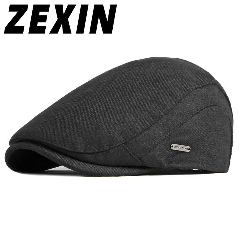 ZEXIN Autumn and Winter Hat Men's Beret England Retro Splicing Thickened Warm Duck Tongue Cap Female Literary Youth Forward Cap
