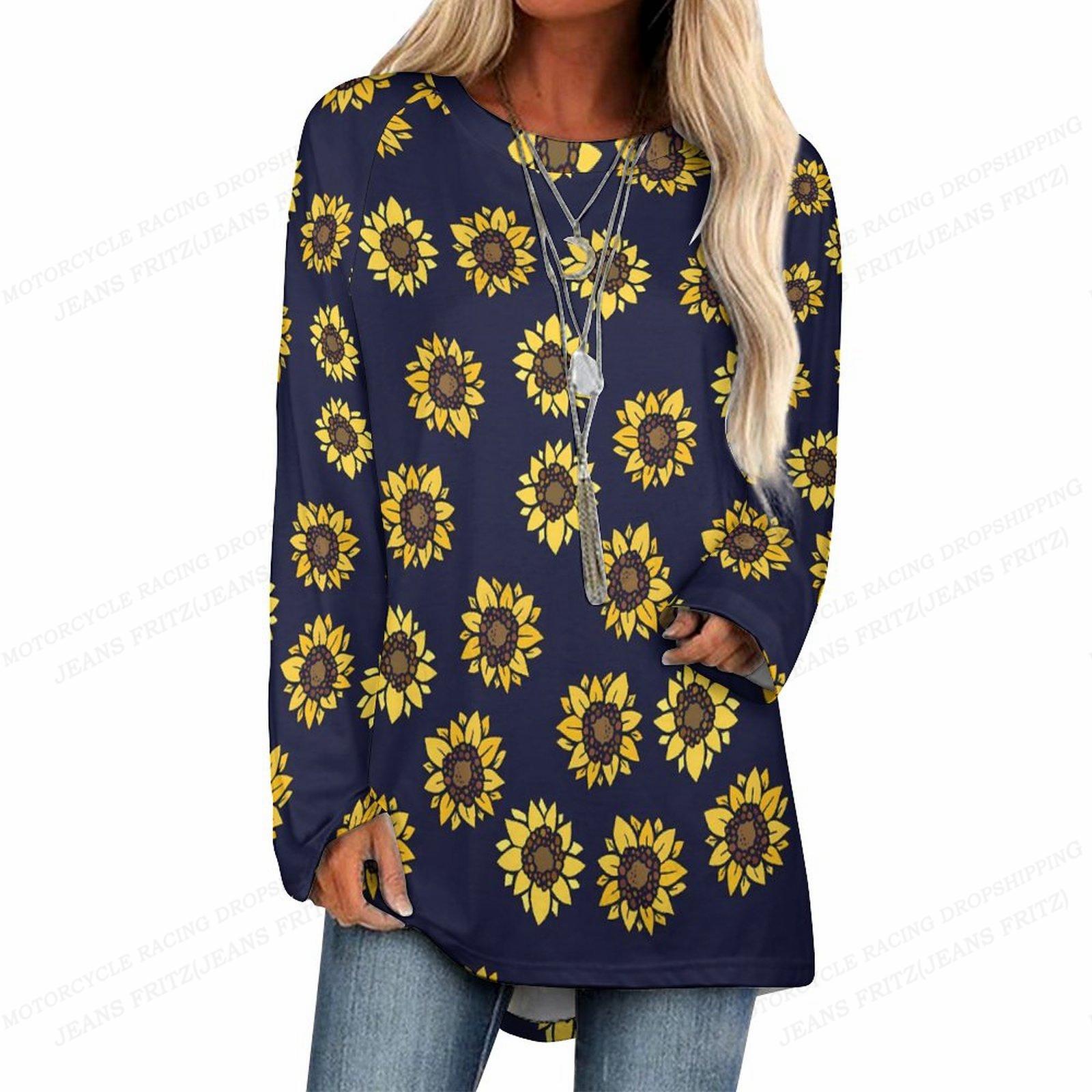 

Подсолнух футболка Футболки Женская мода футболка Essential футболка Топы с длинным рукавом Футболки женские туники Топы женская одежда Цветок 6XL
