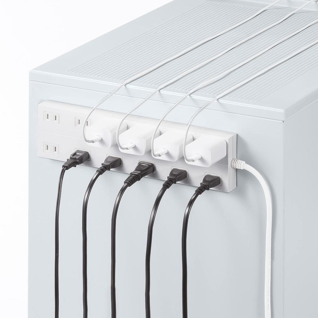 Sanwa Supply TAP-2312-5W Power Strip, 12 Outlets, 2-Pin, 5m, Magnetic Backing, Dustproof Shutter, Swing Plug, White