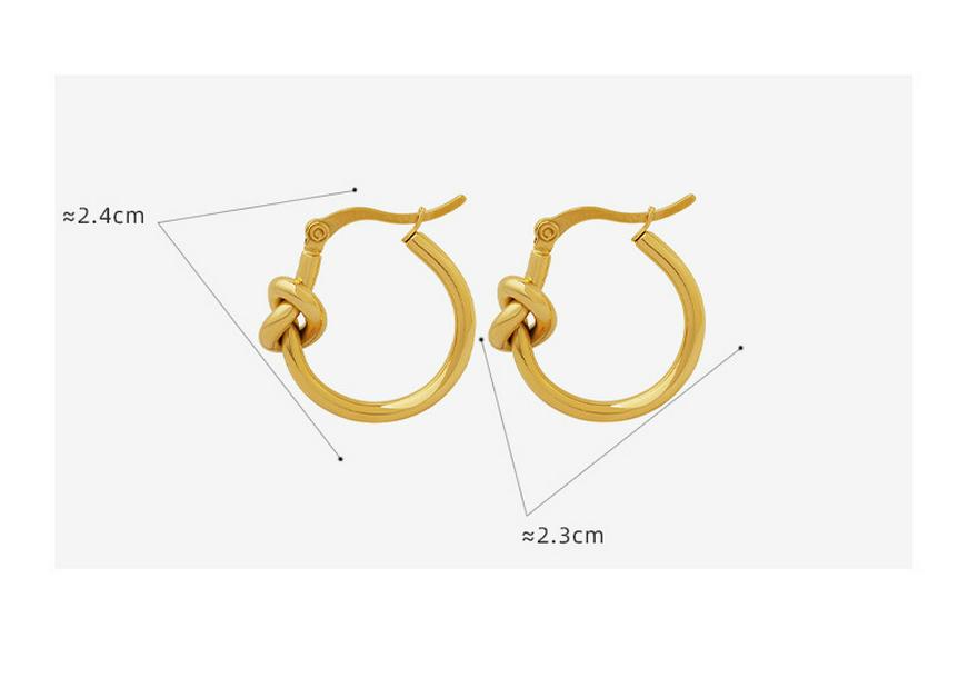 Hong Kong Style 18K Gold-Plated Titanium Slimming Knotted Hoop Earrings for Women