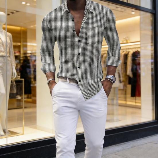 Men Plaid Dress Shirt Long Sleeve Button Down Shirt with Pocket Slim Fit Lapel Casual Formal Shirt for Prom Work Parties Dating