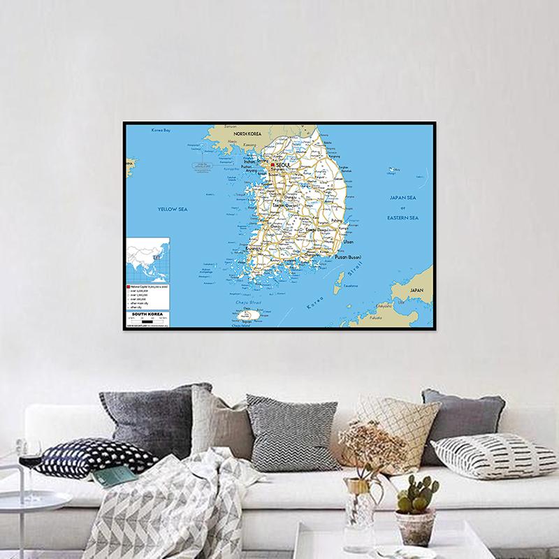 English Map South Korea Map Road Map Canvas Painting Living Room Home Decoration Children School Supplies