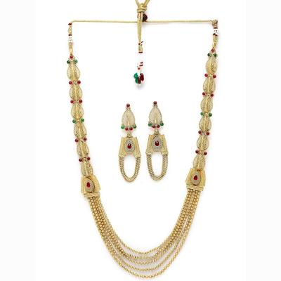 Conjunto de colar matinê cravejado Rani Haar Kundan banhado a ouro intrigante para mulheres