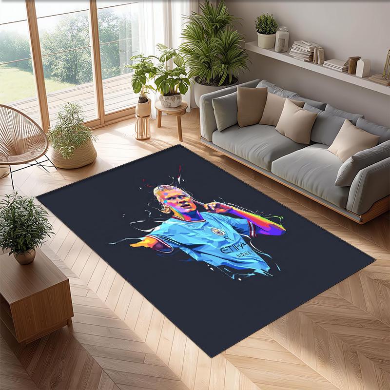Tappeto in Flanella Stampato Erling Haaland Antiscivolo Morbido Poliestere Tappeto per Pavimento Tappetino Decorativo da Interno per Camera da Letto Soggiorno Divano