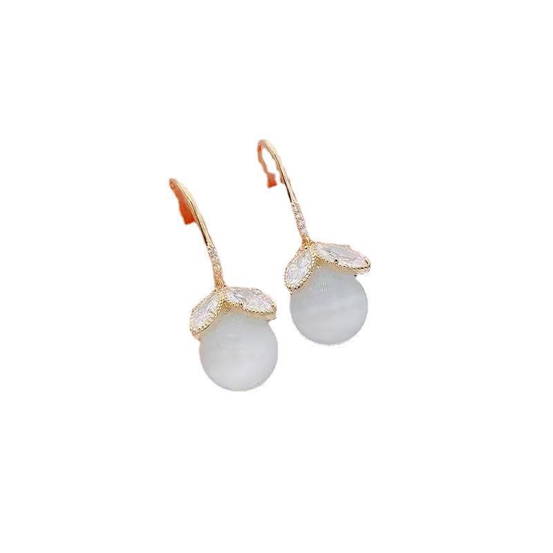 S925 Silver Cat's Eye Stone Earrings with Star Stud - Elegant Women's Fashion Jewelry