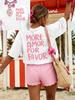 More Amor Por Favor Dopamine Letter Heart Print Casual T Shirt Streetwear Dailywear Short Sleeve Summer Vacation Tee Ladys Tops