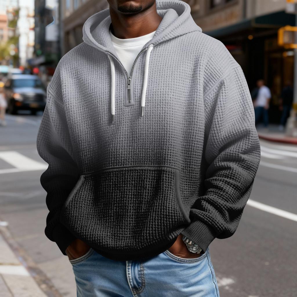 Mokaloha Men's Casual Solid Color  Zipper Long Sleeve Hooded Sweatshirt, Everyday Zipper Casual Long Sleeve T-Shirt