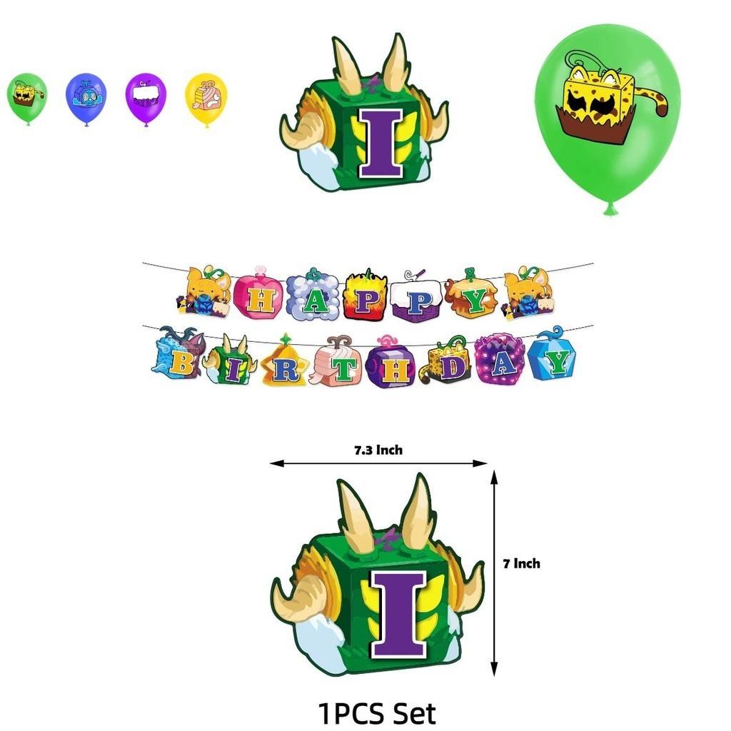 Blox Fruits Cartoon Theme Birthday Party Decorations Set Flags Balloons Cake Toppers