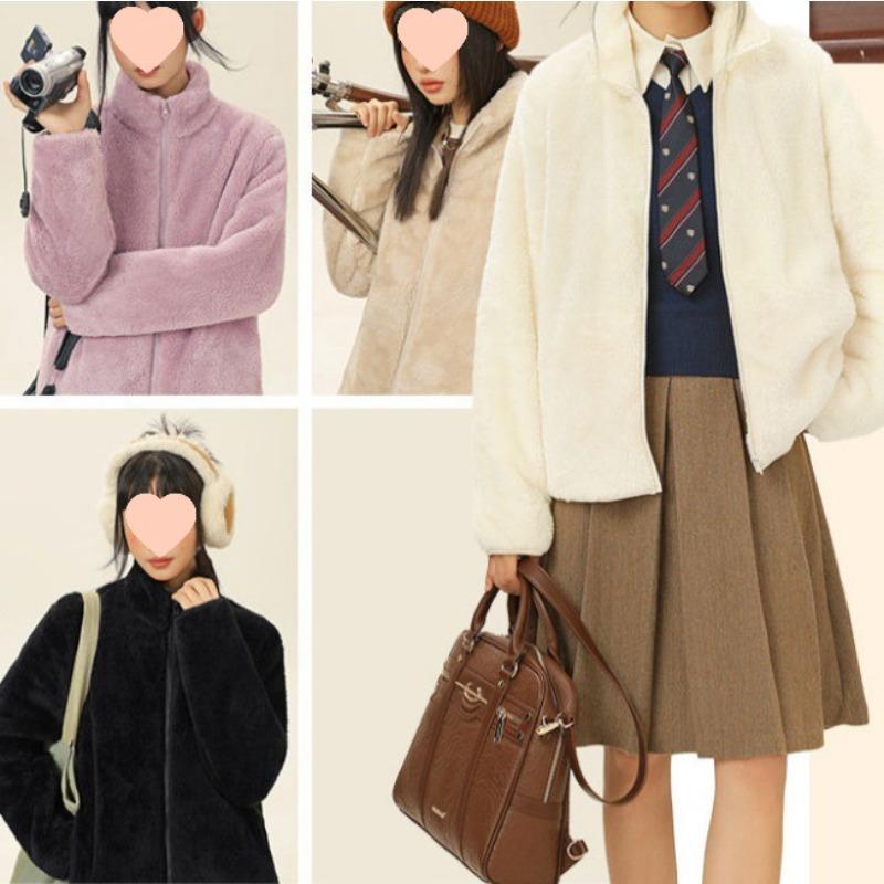 Doppelseitige Fleecejacke Damen Herbst und Winter neue Fleecejacke Stehkragen Strickjacke Jacke Pullover vielseitig