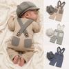Suspender Romper Newborn Photography Outfit Newsboy Hat Baby Romper Set  Baby Photo Shoot