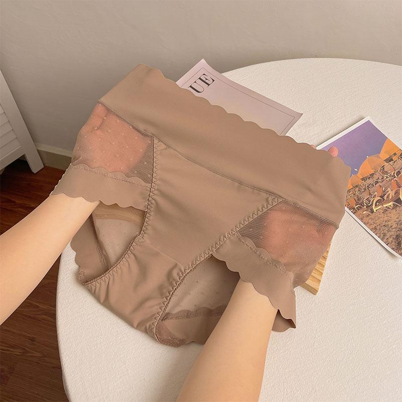 

Бесшовное нижнее белье из ледяного шелка, женское сексуальное кружевное белье, трусики-трусы Desire Wind с высокой талией, сетчатые дышащие треугольные трусики XL светло-коричневого