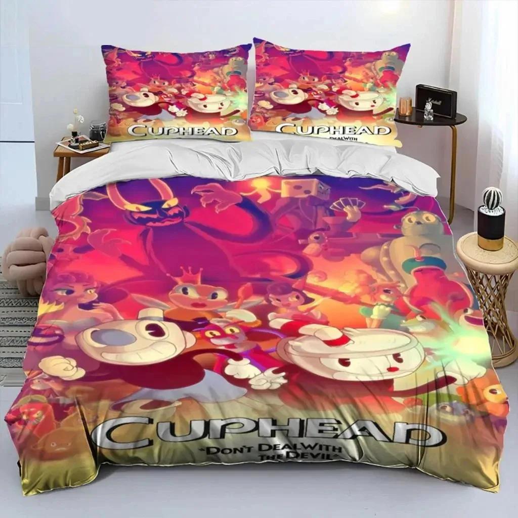 New Print Cartoon Cuphead And Mugman Bedding Set Boys Girls Twin Queen Size Duvet Cover Pillowcase Bed Home Textileextile
