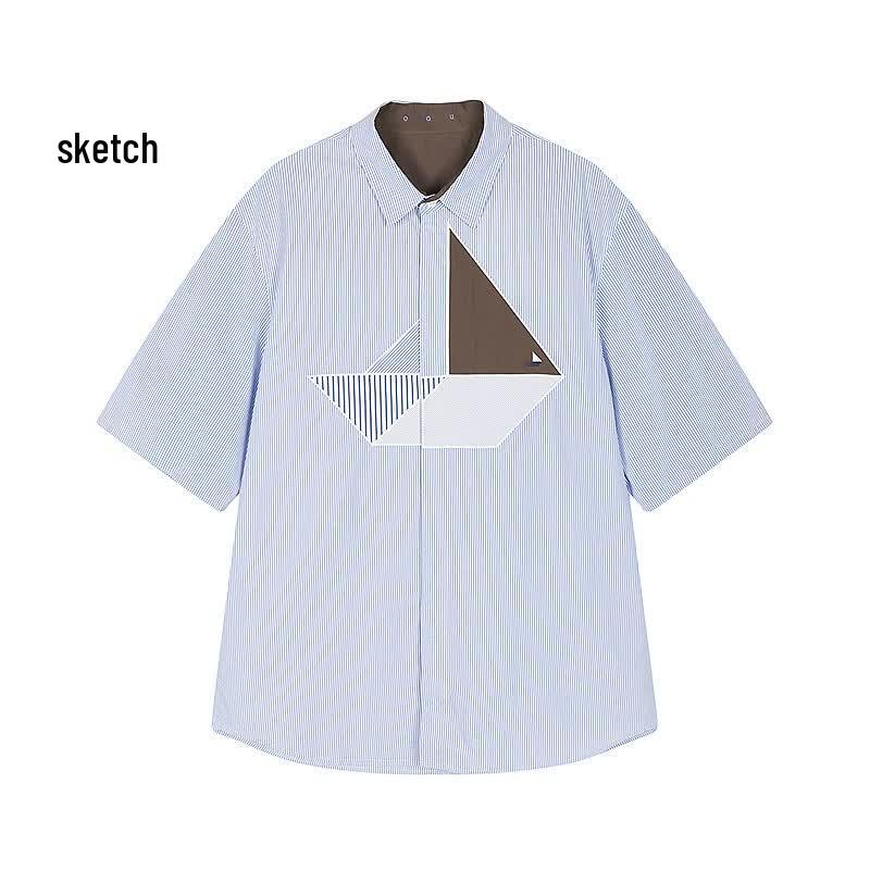 CROQUIS Men s Loose Fit Striped Short-Sleeve Shirt M