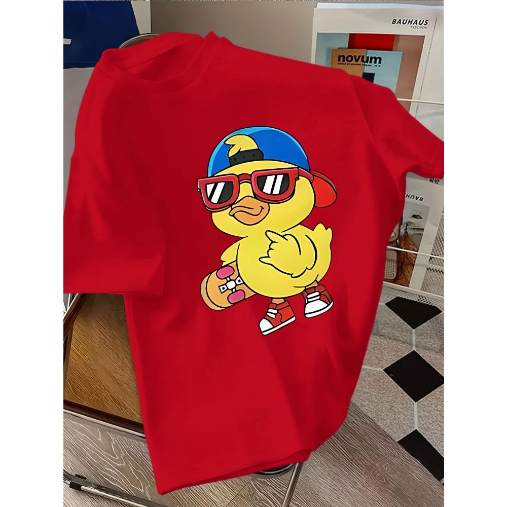 Cartoon Little Yellow Duck Skateboarding Youth Trendy T-shirt Summer New Fashion Casual Loose Versatile Parent Child Clothes