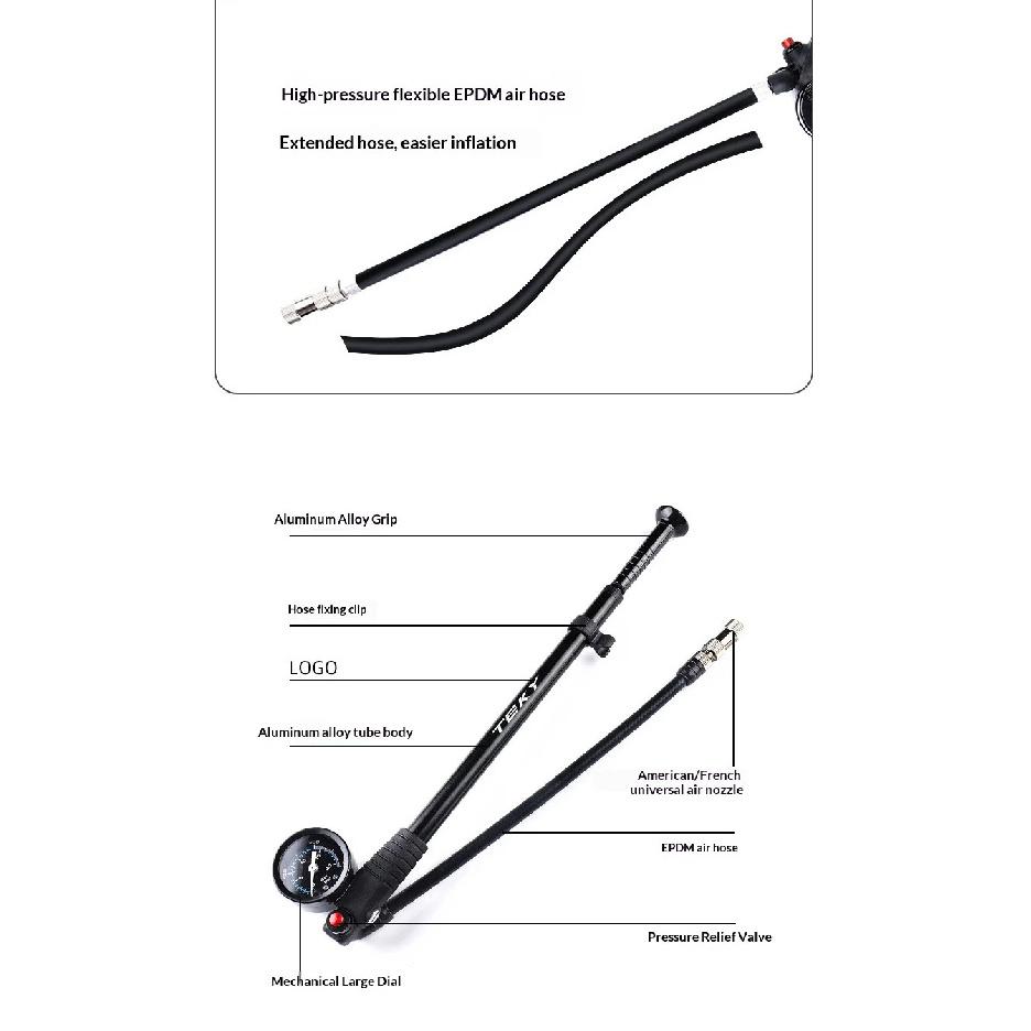 OFFBONDAGE Portable Bicycle Pump 300PSI Bike Air Pump Portable Tire Inflator MTB Road Bike Pump with Gauge Schrader Presta Valve