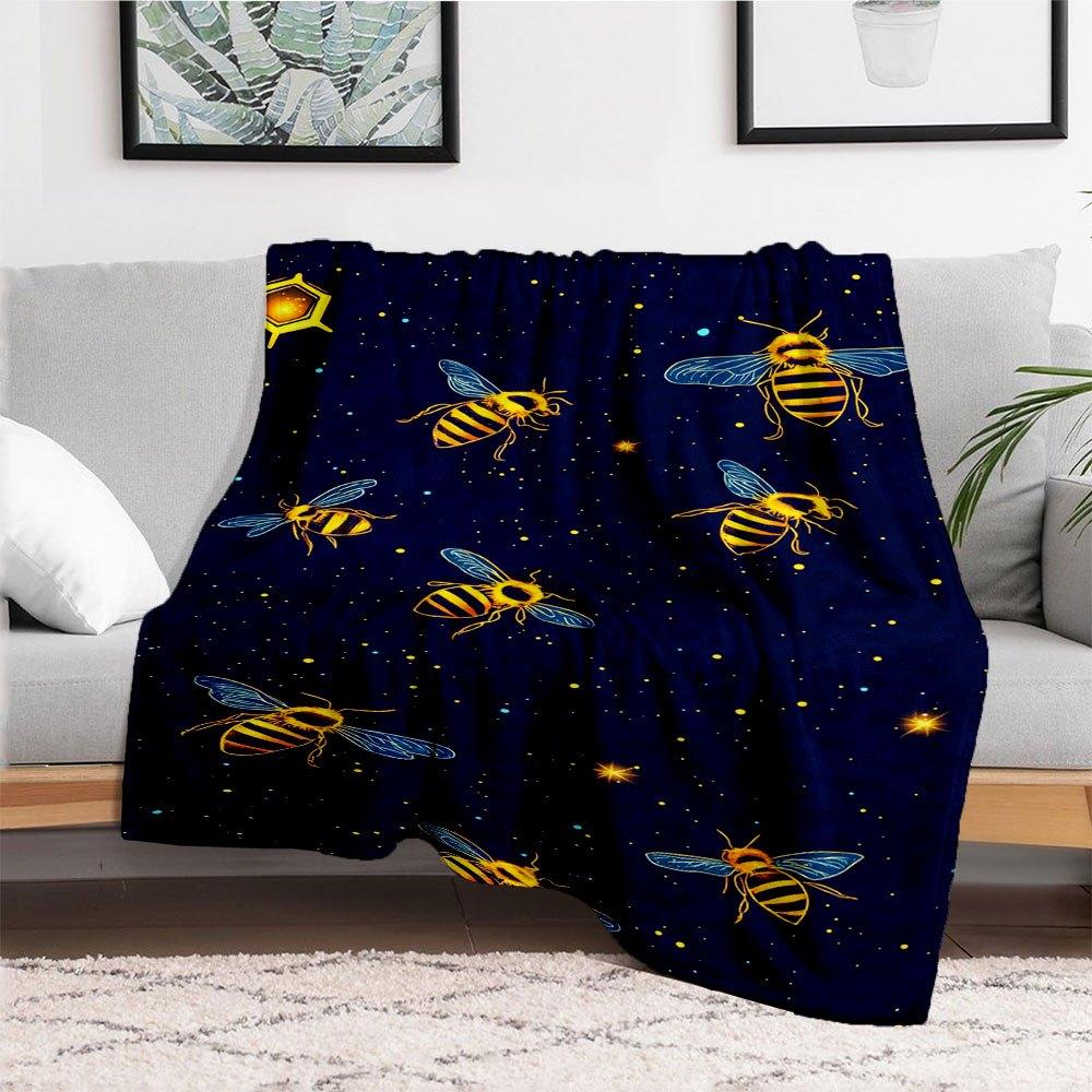 "Golden Bee Night Sky Wallpapers"Blanket Flannel Throw Blanket for Sofa, Bed, Travel, Camping, Office, Couch, Chair, And Bed Gift for Christ