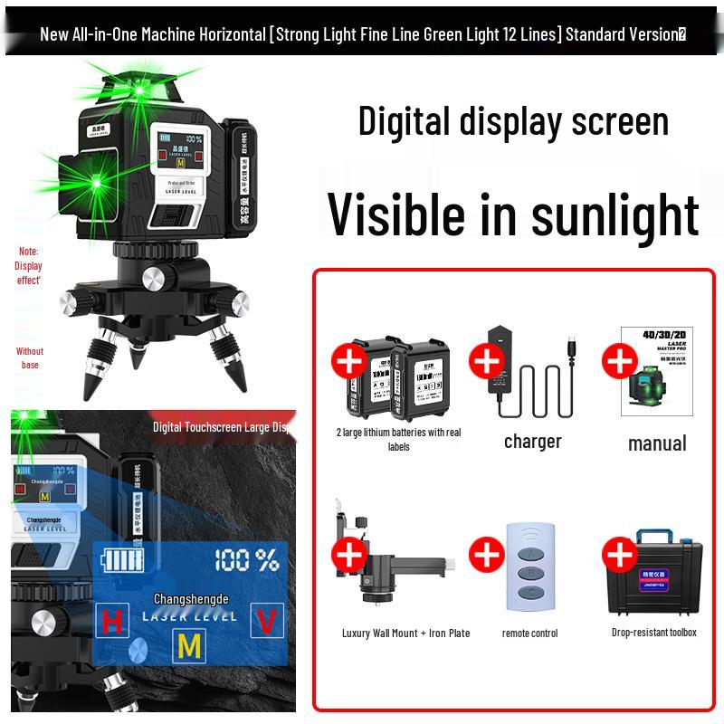 12-Line Green Laser Level with 8-Line Red Infrared Projection, 3D Blue Light, Wall-Mounted, High-Precision Automatic Laser by Mai Taibao.