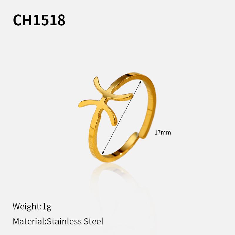 European and American plated stainless steel 18k gold personality creative simplicity 11 constellation opening adjustable titanium steel ring
