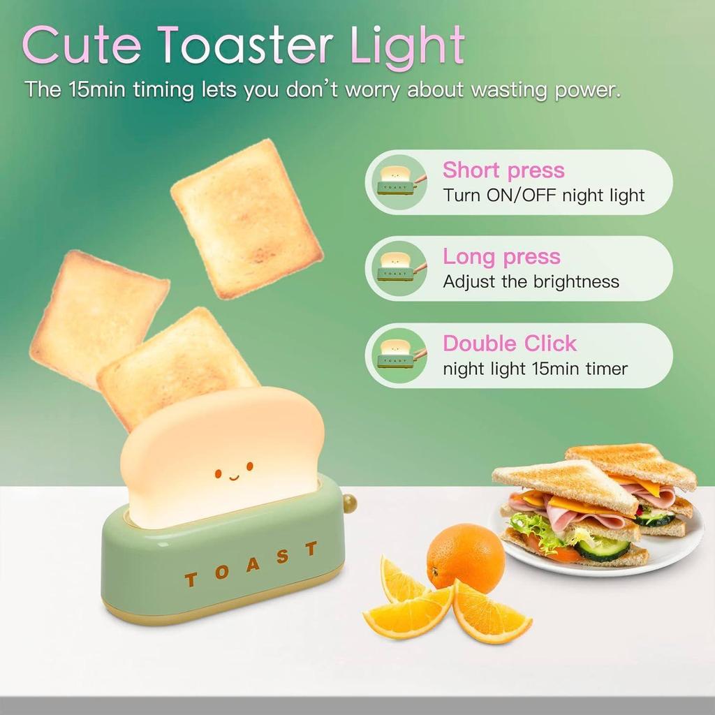 Plastic Adorable Toast Night Lamp for Kids | Rechargeable LED Bedside Light with Smiling Face | Cute Desk Lamp for Bedroom, Nursery, Study