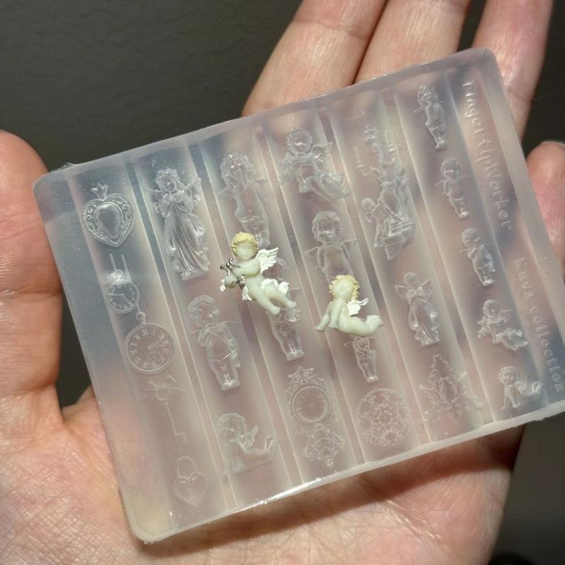 

Силиконовый 3D молд для ногтей Часы Ангела Сердце Замок Шаблоны для ногтей DIY Украшения для нейл-арта Пластины для стемпинга Инструменты для дизайна маникюра ONESIZE