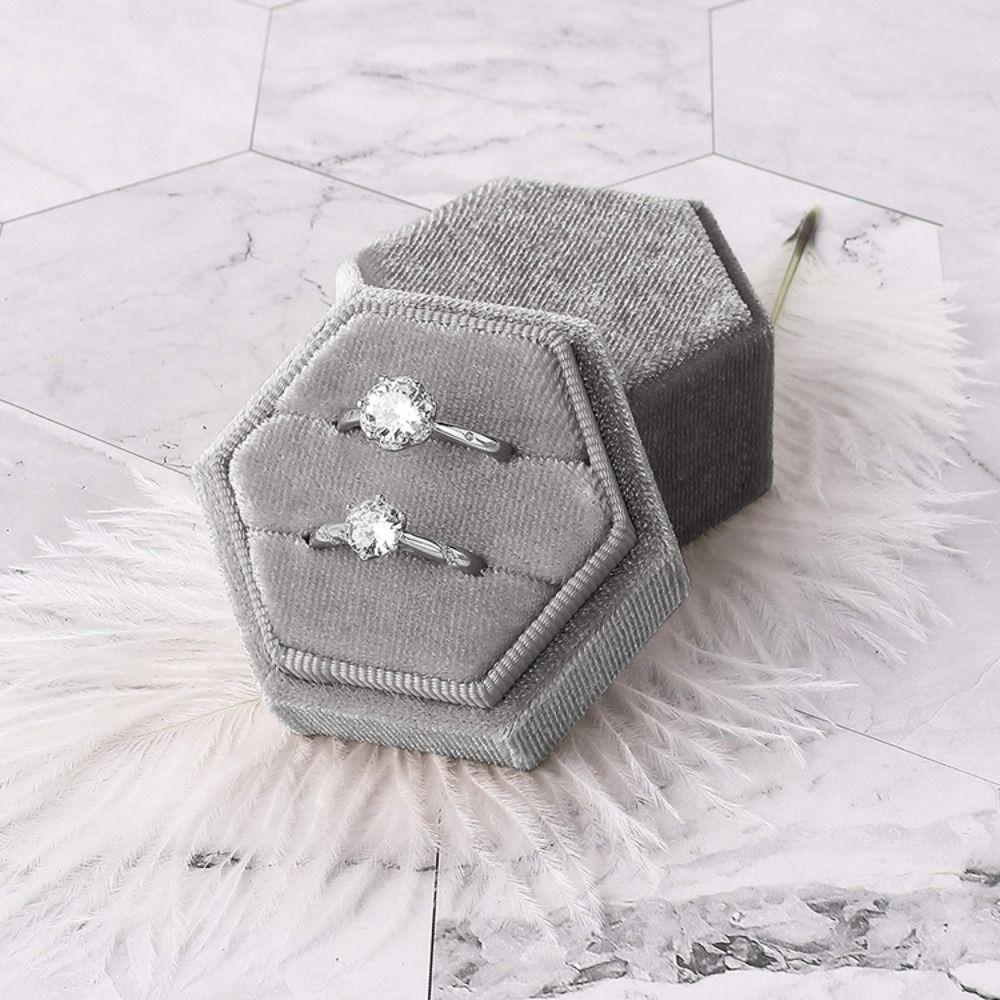 Luxury Rings Bearer Box Hexagon Jewelry Organizer Simple Velvet Rings Holder  Proposal
