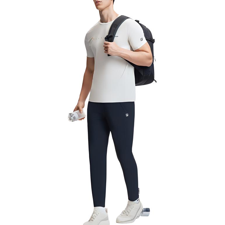 FILA Fitness SS24 Logo Print Moisture-Wicking Quick-Dry Cool Sports Knit Crew Neck Short Sleeve T-Shirt Men Tops Pearl-Gray A11M421107FGY