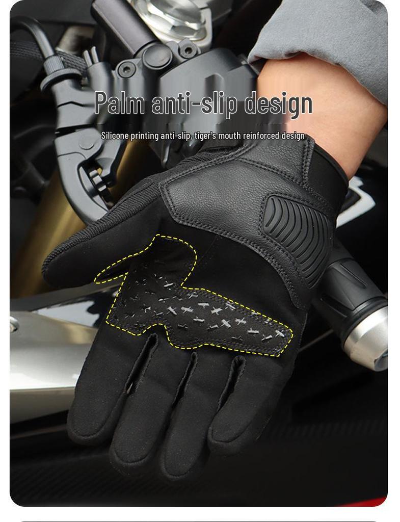 All-Season Windproof Touchscreen Motorcycle Gloves - Unisex, Full Finger, Anti-Fall Design