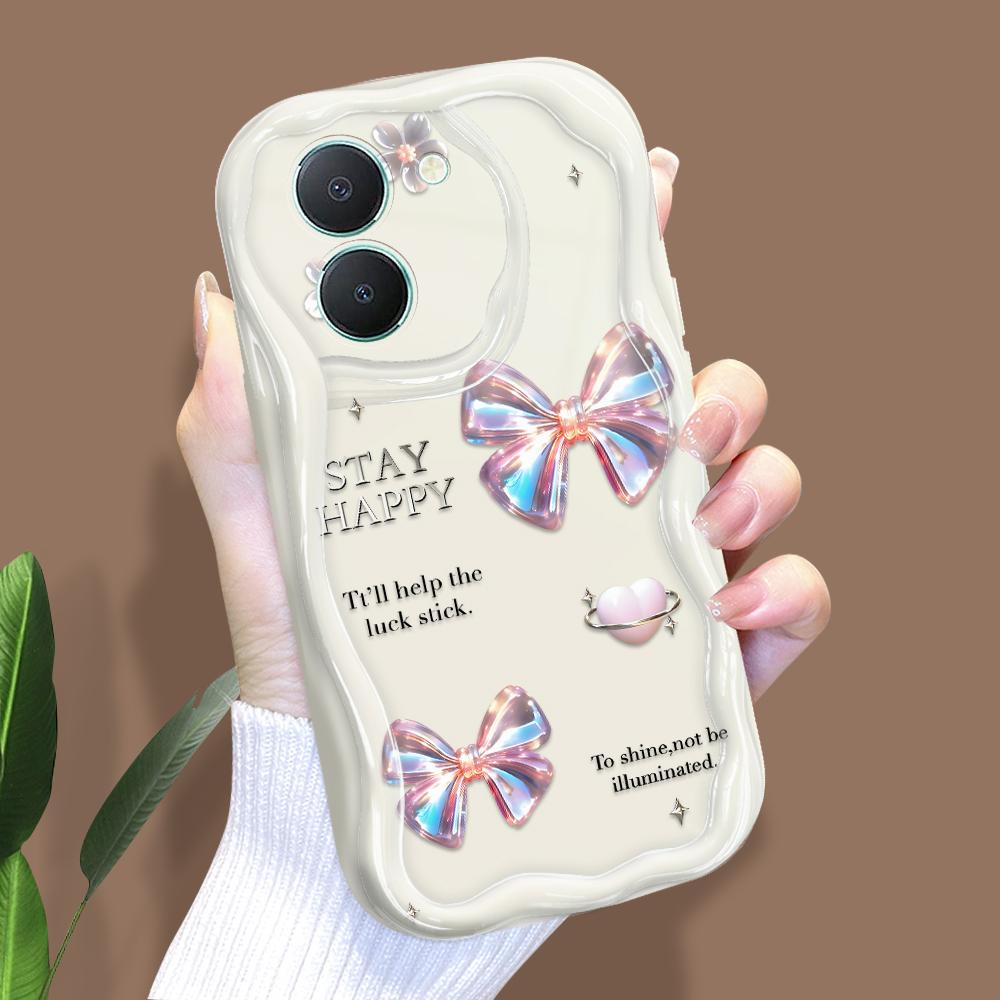 

Милый мультяшный узор, кремовая текстура, мягкий силиконовый чехол с волнистыми краями, чехол для телефона для Vivo Vivo Y16 белый