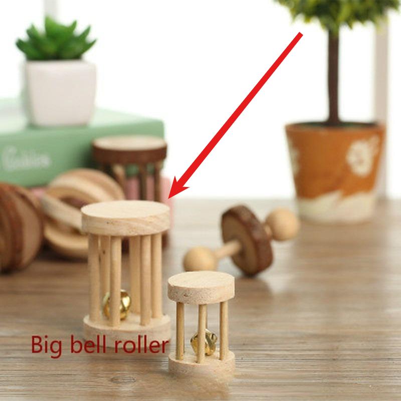 1Pc Natural Pine Dumbells Unicycle Bell Roller Chew Toys For Rabbits Guinea Pigs Rat
