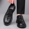 Men's Formal Casual Leather Shoes - Embossed Crocodile Pattern, Genuine Cowhide, Low-Top for Spring Workplace.