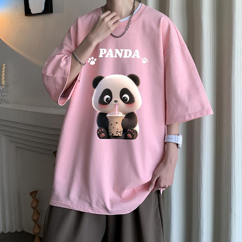 Unisexs Cotton Tshirts White Funny Unisex Oversized T Shirt Panda Print Summer Casual Wear 5XL Tee Shirts Big Size Male Clothes