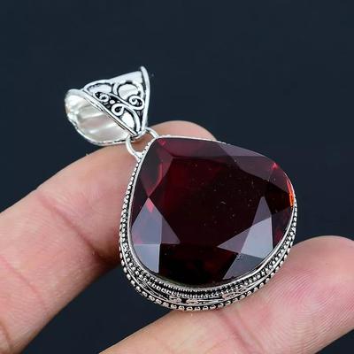 Red Garnet Gemstone Handmade 925 Sterling Silver Pendant, Garnet Jewelry Necklace, Handmade Gifts For Women, Pear Antique Jewelry