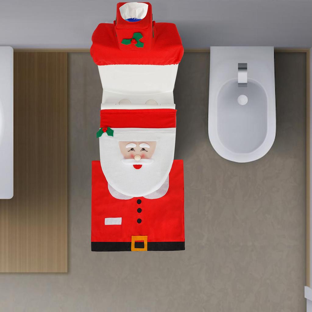 Christmas Santa Gnome Toilet Cover Set Festive Bathroom Decor Home Gift New Year Accessories
