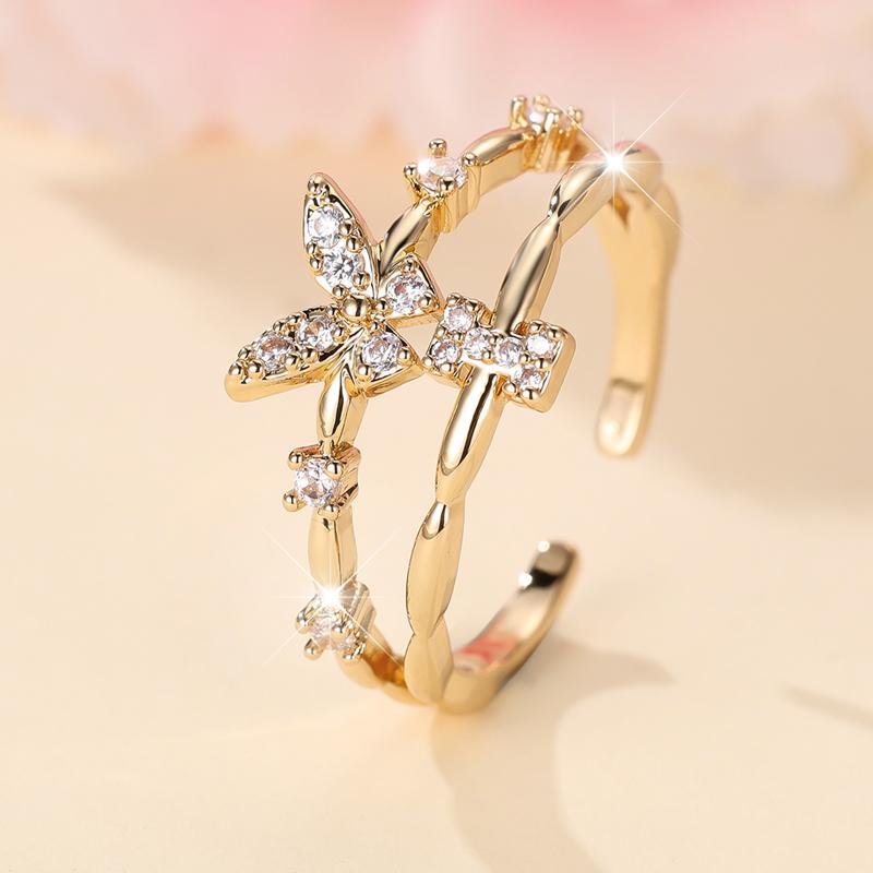 

Двухслойные циркониевые бабочки 26 букв открытые кольца для женщин золотого цвета регулируемое кольцо палец ювелирные изделия свадебный подарок I золотой