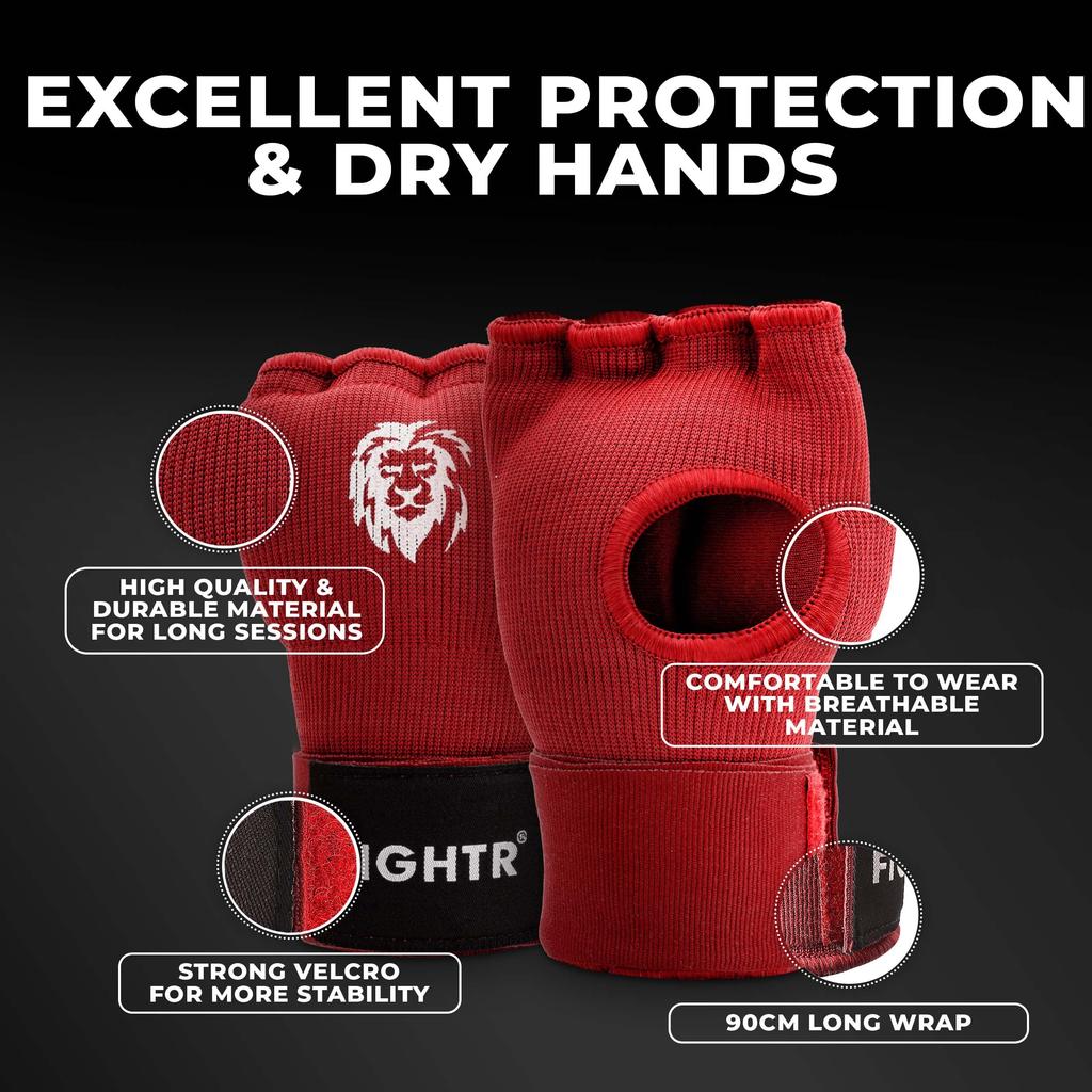 Premium Gel Inner Quick Wrapping for Muay and Martial with Long Wrist Wraps FIGHTR® Gloves, Boxing, MMA, Thai, Arts, [Officially Imported] (Large,