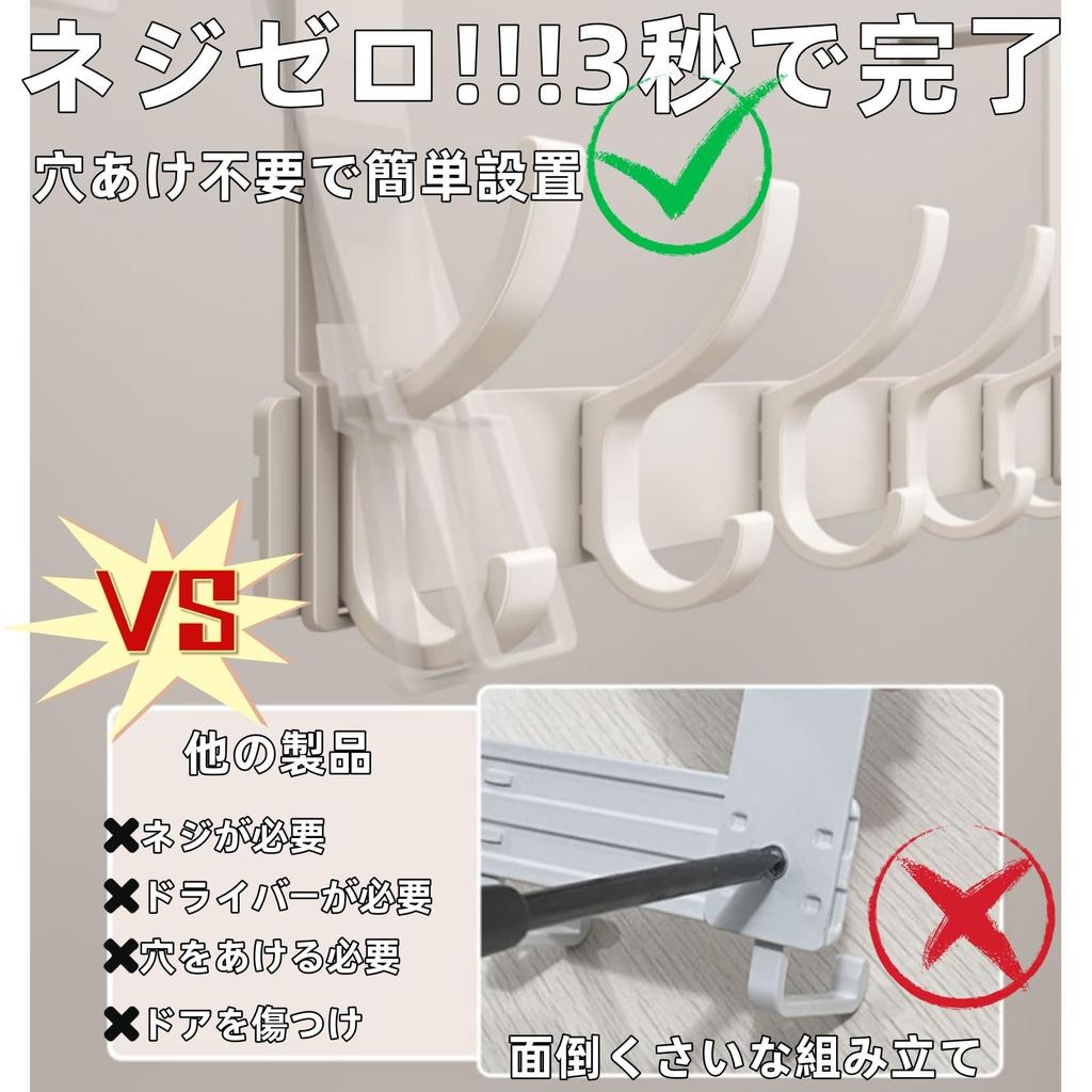 Vividorad Door Hook Set Easy Door Entrance Hanging Hat Bag Hanger Strong Load Deformation Quiet Large for Storage 7-Hook [Screw-Free & Tool-Free