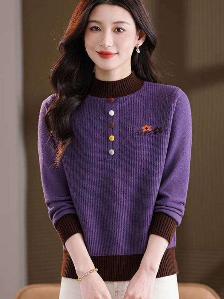 2025 Elegant Alpaca Wool Round Neck Long Sleeve Knit Sweater for Women - Stylish Mom's Top