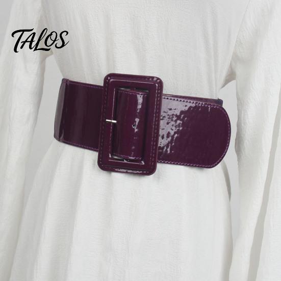 Vintage Style Elastic Waistband Adjustable Size Women Belt, Wide Faux Leather Square Buckle Belt with Buckle, Stretchy Dress Fashion Accessory